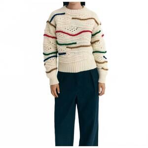 NEW THINKING MU candela macarame wool sweater in ivory combo